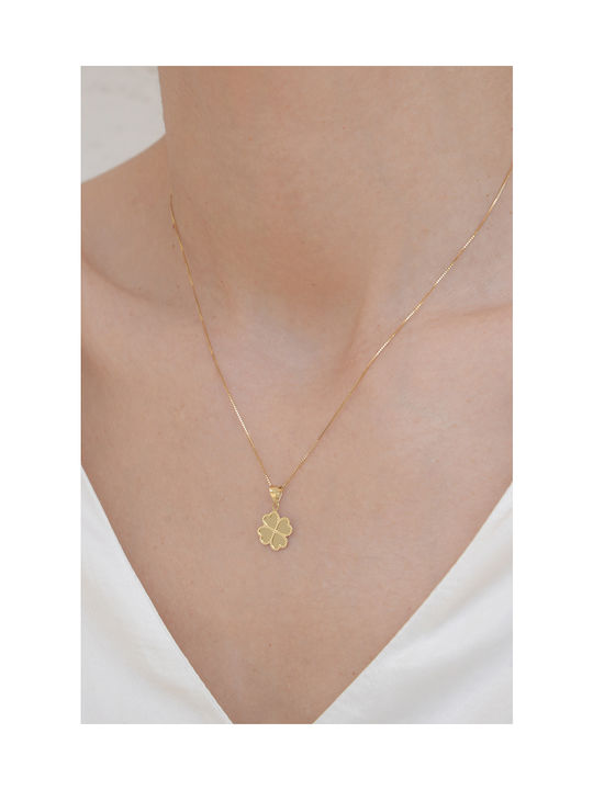 14k Gold Shiny Clover Yellow Chain Necklace 45cm