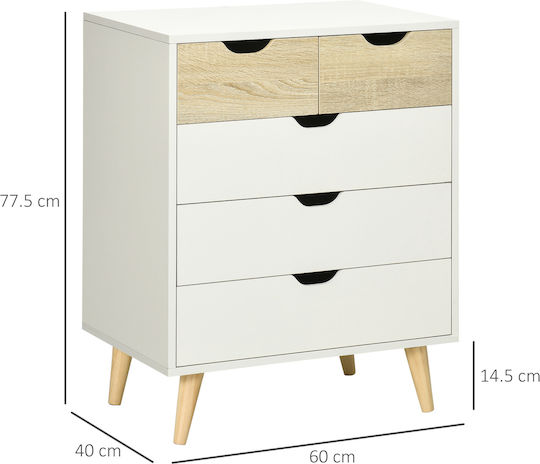 Wooden Chest of Drawers with 5 Drawers White 60x40x77.5cm