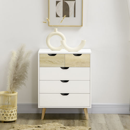 Wooden Chest of Drawers with 5 Drawers White 60x40x77.5cm