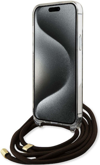 Guess Umschlag Rückseite Kunststoff mit Band Braun (iPhone 15)