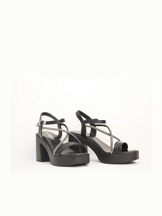 Anteos Leder Damen Sandalen Anatomisch mit hohem Absatz in Schwarz Farbe