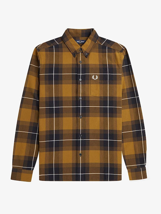 Fred Perry Men's Shirt Cotton Checked Brown