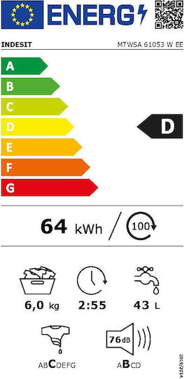 Indesit Mașină de Spălat Rufe 6kg 1000 Rotiri MTWSA 61053 W EE