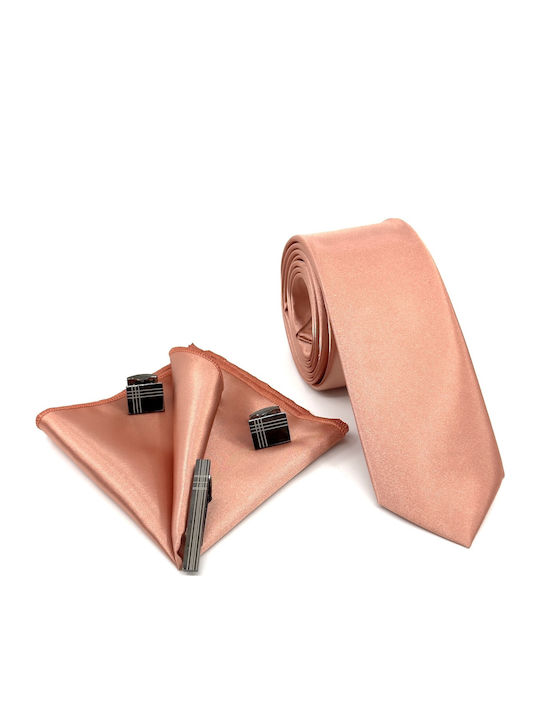 Legend Accessories Σετ Ανδρικής Γραβάτας Μονόχρωμη σε Πορτοκαλί Χρώμα