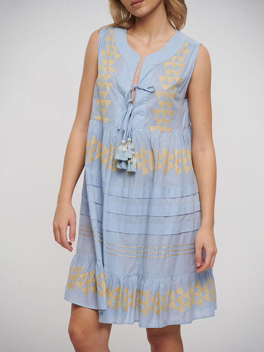 Summer Mini Dress with Ruffles Light Blue