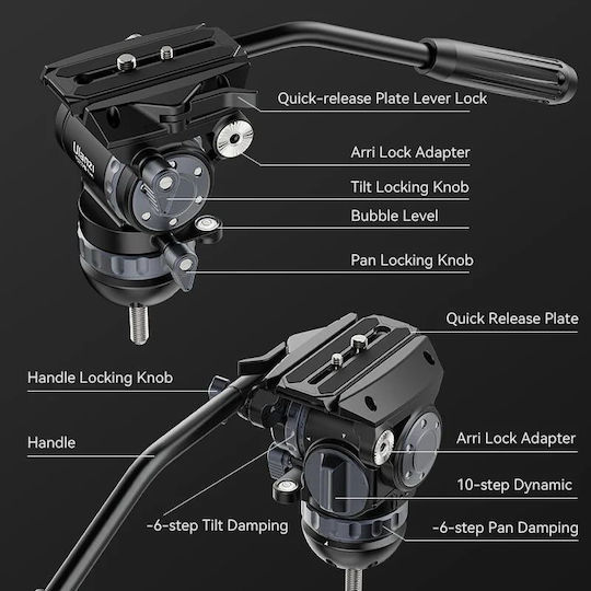 Ulanzi Ulanzi Videostative aus Aluminium mit Hydraulischer Kopfart und Maximaler Belastung von 10kg bis 164cm