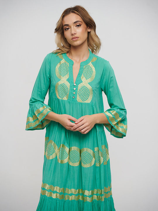 Summer Maxi Dress with Ruffles Green