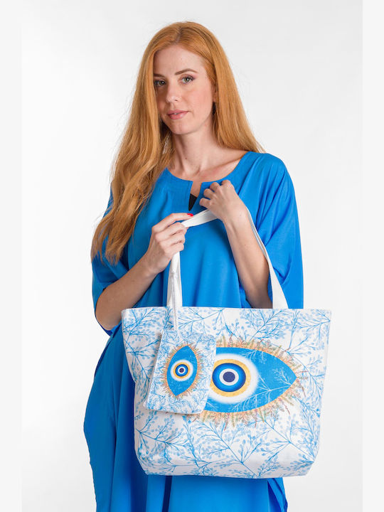 Beach Bag from Canvas with design Eye Light Blue