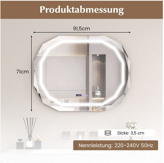 Costway Καθρέπτης Μπάνιου Led 91.5x71cm Ασημί