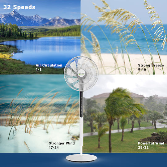 Rohnson Pedestal Fan 33W 35.5cm Diameter With Remote Control White