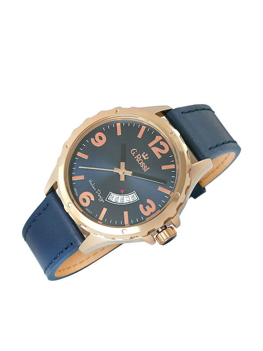 G.Rossi Men's Watch Battery with Blue Leather Strap