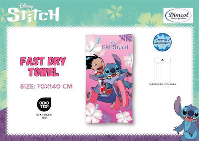 Dimcol Πετσέτα Θαλάσσης Quick Dry Disney Home Lilo & Stitch 08 70x140 Pink 100% Microfiber