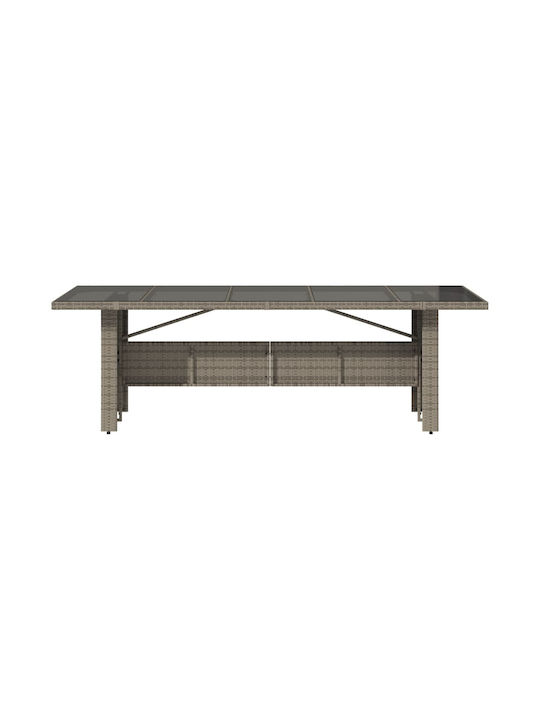 Masa pentru spații exterioare Rattan cu suprafață din sticlă Gri 240x90x75buc