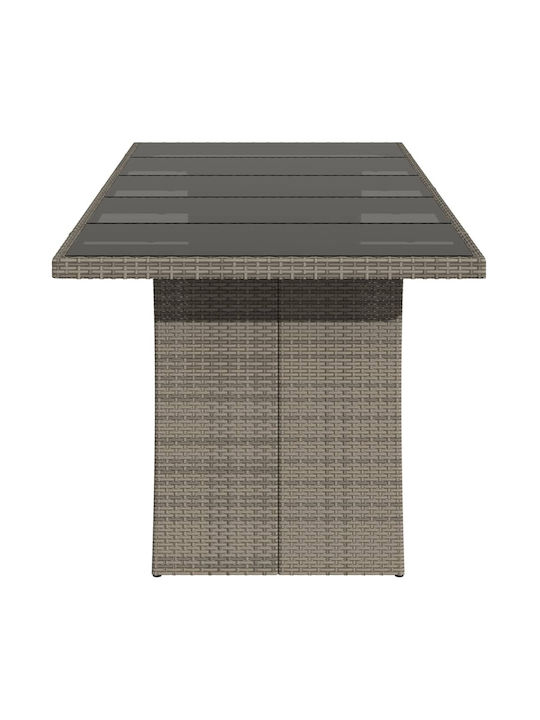 Masa pentru spații exterioare Rattan cu suprafață din sticlă Gri 240x90x75buc