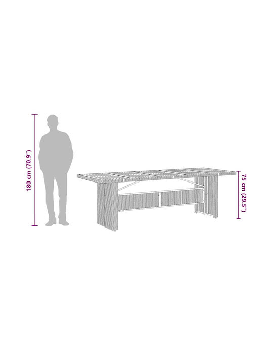 Masa pentru spații exterioare Rattan cu suprafață din sticlă Gri 240x90x75buc