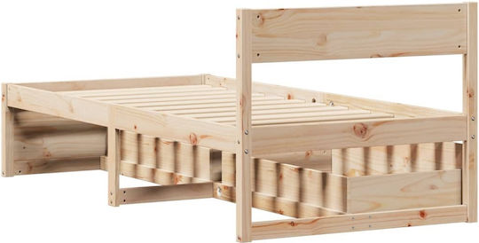 Bed Single Made of Solid Wood Brown with Slats for Mattress 75x190cm