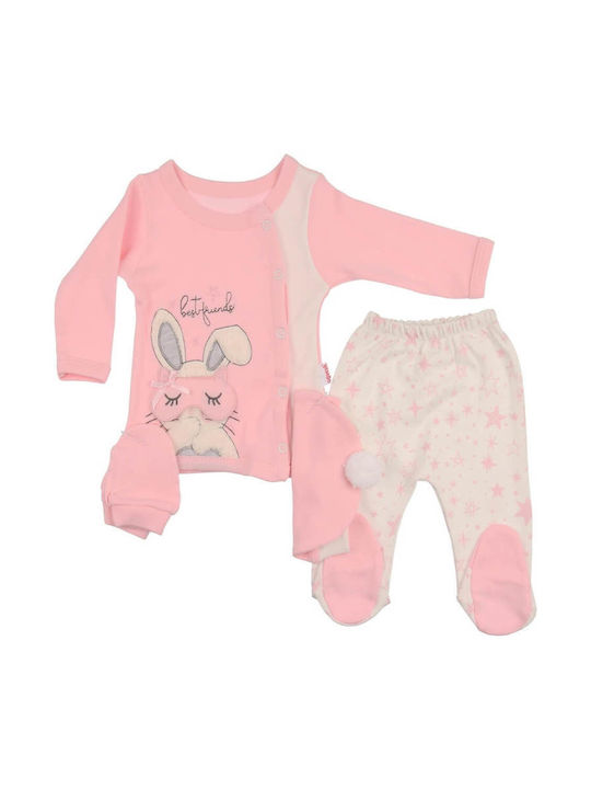 Agucuk Baby Bodysuit Set Long-Sleeved with Pants White-Pink 5pcs