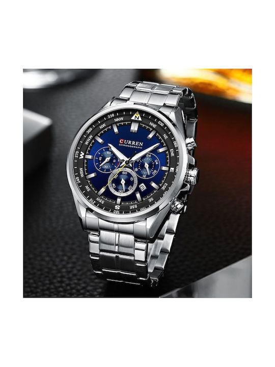 Curren Uhr Chronograph Batterie mit Silber Metallarmband