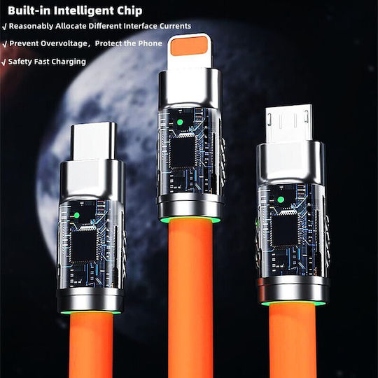 Редовна USB към Lightning / Type-C / micro USB Кабел Червен 2м
