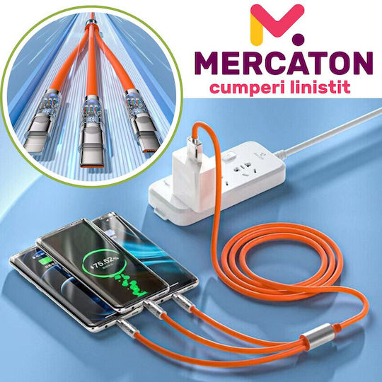 Редовна USB към Lightning / Type-C / micro USB Кабел Червен 2м