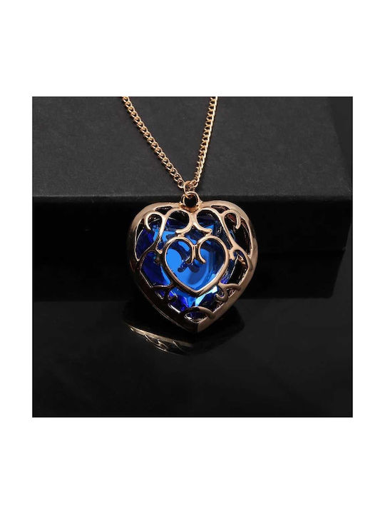 Blue Heart Pendant Necklace with Gold Casing Chain