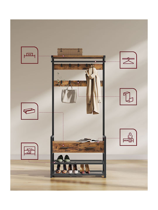 Eingangsmöbel mit Bank Vintage Brown/Black 80.4x30x181.6cm