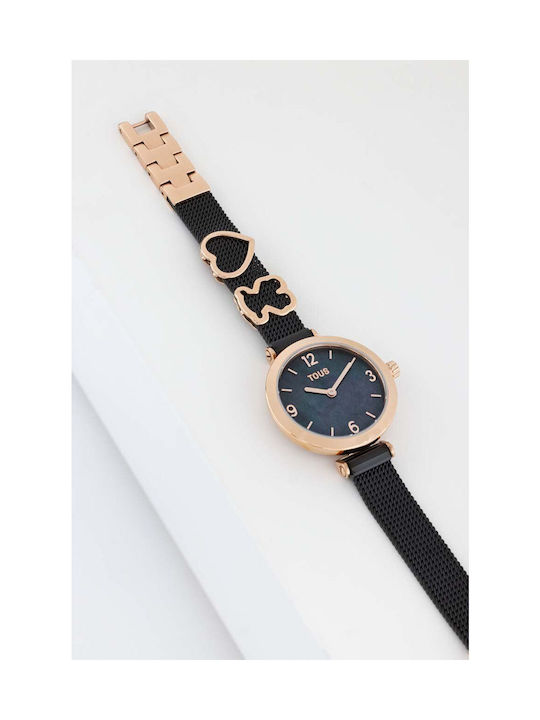 Tous Watch with Black Leather Strap