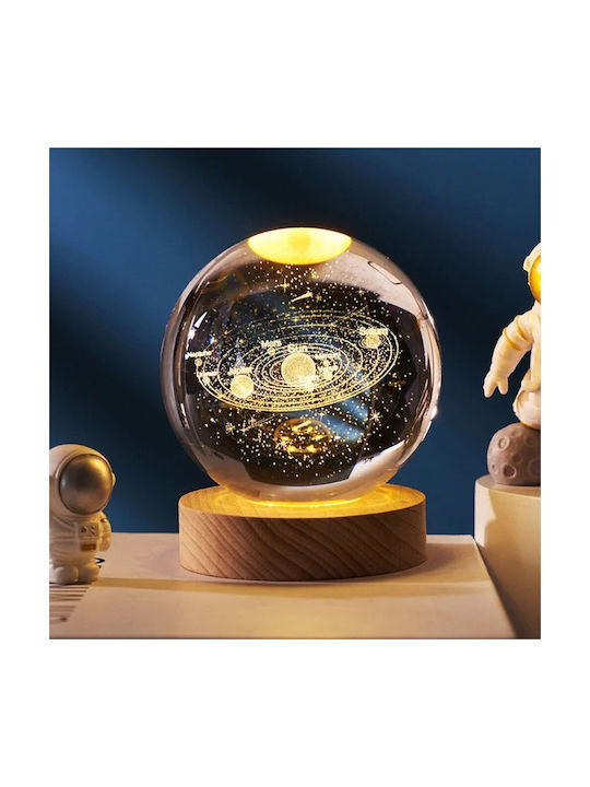 Globe 8cm Decorative Crystal Ball Lighting Wooden Base Solar System Led Usb