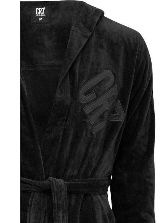 Cr7 Underwear Men's Hooded Bathrobe Black