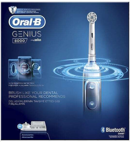 Oral-B Genius 8000 Electric Toothbrush with Timer, Pressure Sensor, and Travel Case Silver
