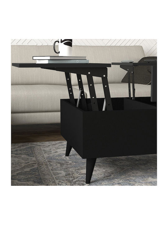 Rectangular Central Coffee Table Roy Wooden with Lifting Mechanism Black W121xL69xH40cm