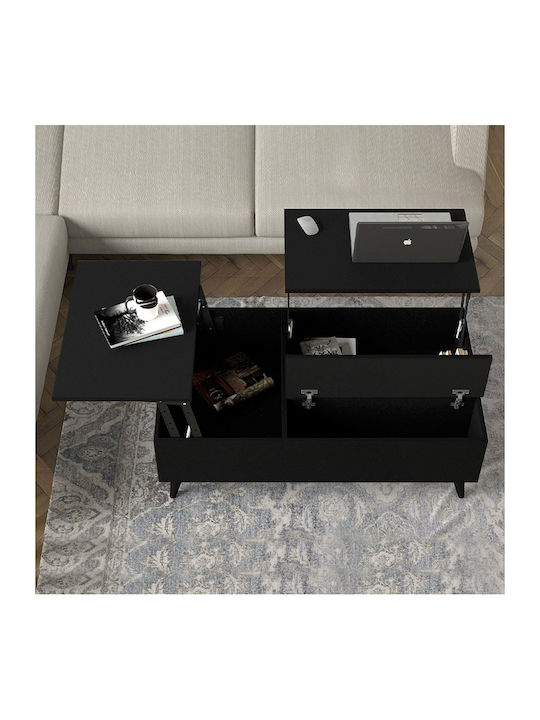 Rectangular Central Coffee Table Roy Wooden with Lifting Mechanism Black W121xL69xH40cm
