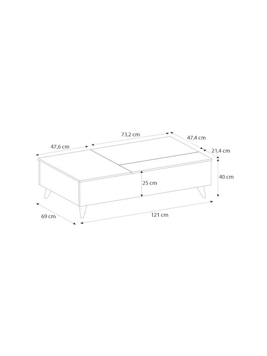 Rectangular Central Coffee Table Roy Wooden with Lifting Mechanism Black W121xL69xH40cm