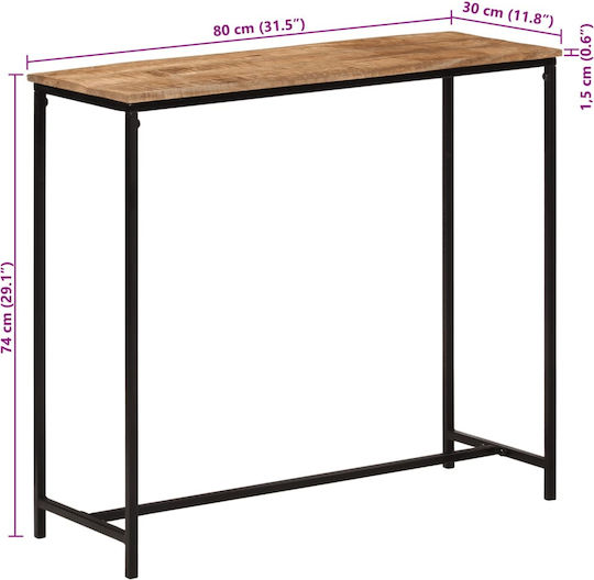 Solid Wood Console Table Solid wood Mango wood/iron L80xW30xH74cm