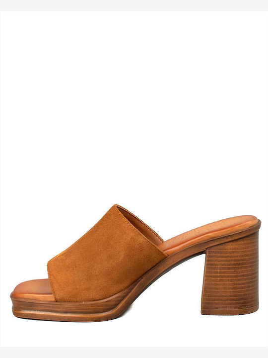 Mules με Τακούνι σε Ταμπά Χρώμα