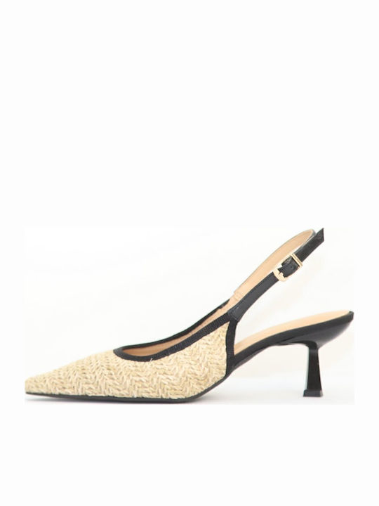 Synthetic Leather Black Medium Heels with Strap