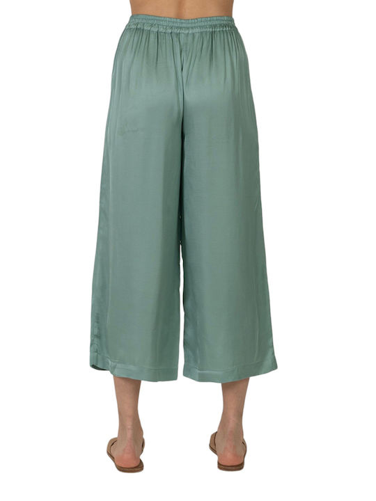 Aggel Femei Satin Capri Pantaloni Verde