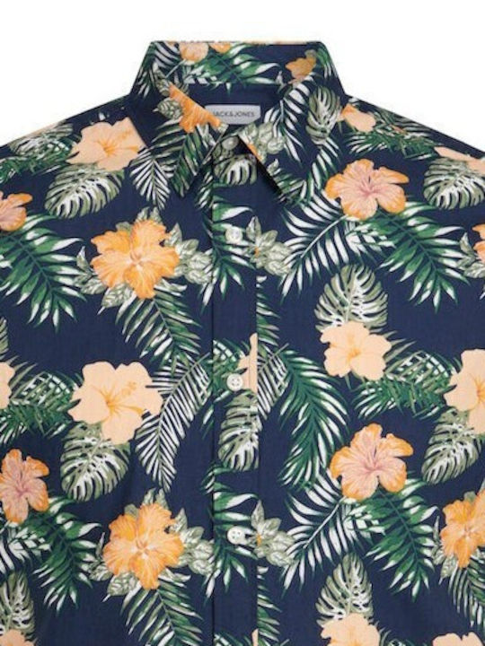Short-sleeved Cotton Shirt Floral Navy Blazer