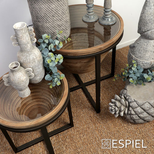 Round Side Table from Solid Wood Beige M46xL46xH55.5cm