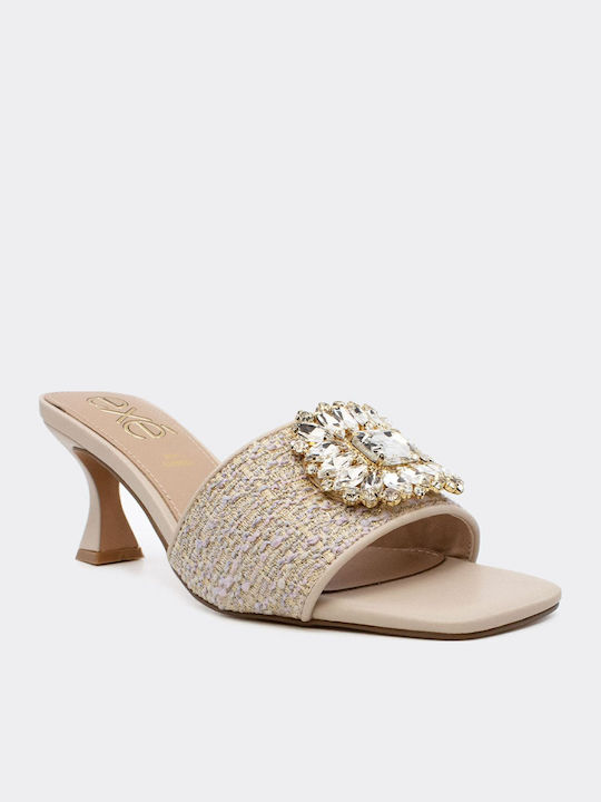 Mules with Thin High Heel in Beige Color