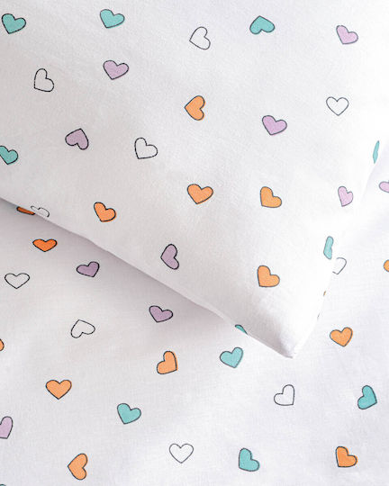 Rythmos Σετ Παιδικό Πάπλωμα Μονό με Μαξιλαροθήκη Tiny Heart Λευκό 160x240εκ.
