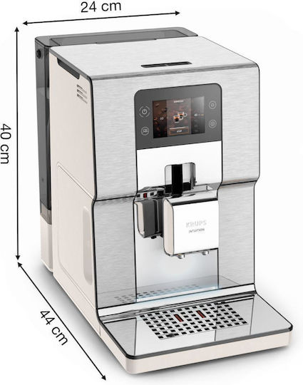 Krups Experience+ Αυτόματη Μηχανή Espresso 1550W Πίεσης 15bar με Μύλο Άλεσης Ασημί EA877A