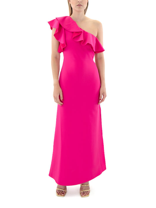 Jagged n Beau Midi Dress with Ruffle Fuchsia