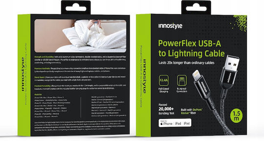 Innostyle USB-A to Lightning Cable Μαύρο 2m (IAL150ALBLK)
