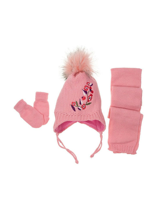 Kitti Σετ Παιδικό Σκουφάκι με Κασκόλ & Γάντια Πλεκτό Μπεζ για Νεογέννητο