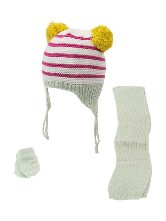 Kids Beanie Set with Scarf & Gloves Knitted Turquoise