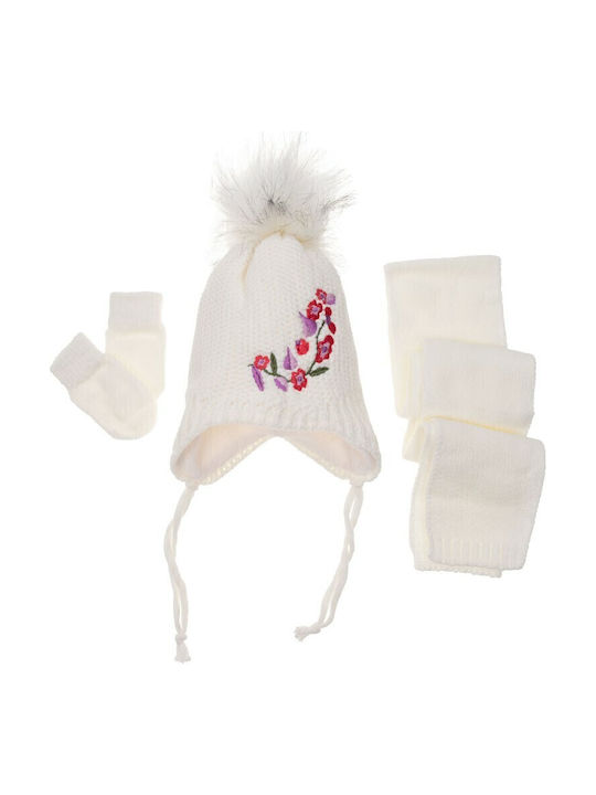 Kids Beanie Set with Scarf & Gloves Knitted Beige