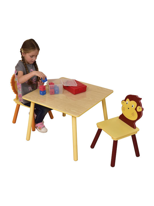 Children's Wooden Table 2 Chairs Set Learning Playing Drawing Feeding Animals