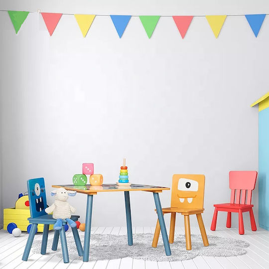 Children's Wooden Table 2 Chairs Set Learning Playing Drawing Feeding Ghosts