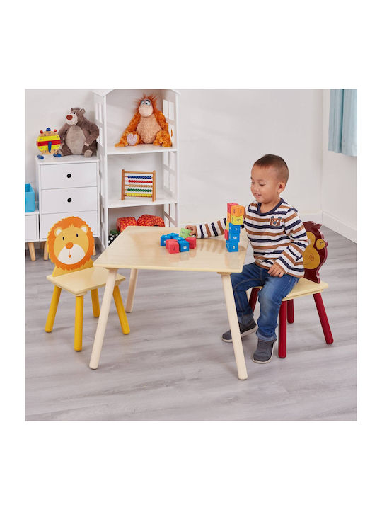 Children's Wooden Table 2 Chairs Set Learning Playing Drawing Feeding Animals